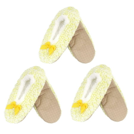 

Adult Super Soft Warm Cozy Fuzzy Soft Touch Slippers Non-Slip Lined Socks Gold Yellow Large 3 Pairs