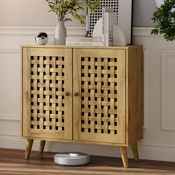 Heynemo Accent Cabinet with Doors, Entryway Cabinet with Oak Legs, Wooden Decorative Sideboard Cabinet with Adjustable Shelf & Doors for Living Room, Entryway, Dining room, Natural