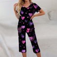 thumbnail image 2 of Garbnen Valentines Pajamas for Women Set V Neck Capri Pants and Short Sleeve Top Heart Print Pjs Lounge Set with Pockets, 2 of 7