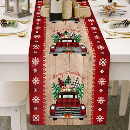 

Christmas Table Runner Breathable Skin Friendly Dwarf Striped Linen Tablecloth Washable Xmas Decoration Dining Table Cover