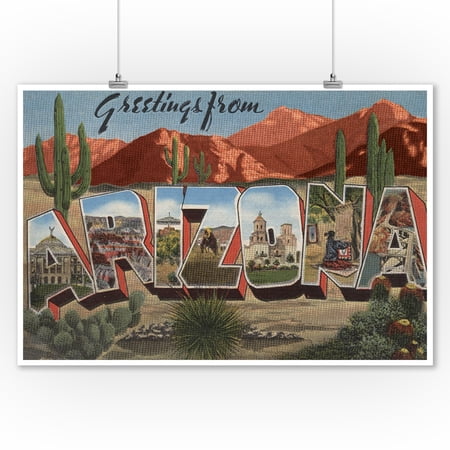 Greetings From Arizona Cactus With Red Rocks 9x12 Art Print Wall Decor Travel Poster Walmart Com Walmart Com