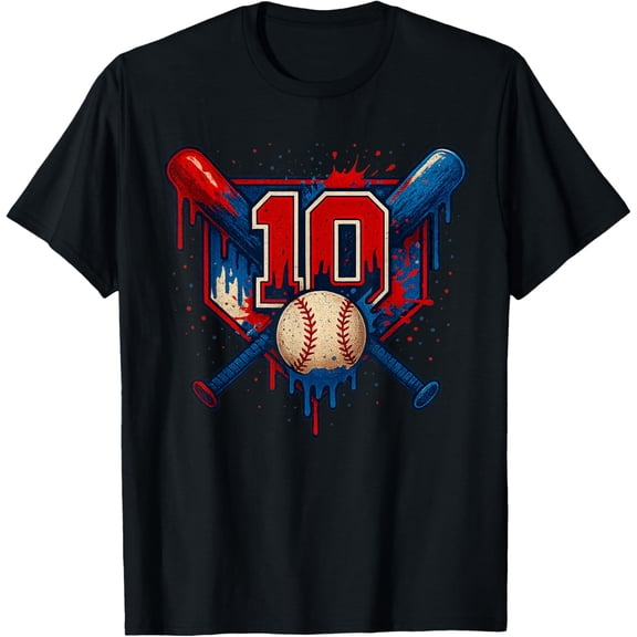 Baseball 10 Year Old Splash Drip 10th Birthday Number 10 T-Shirt
