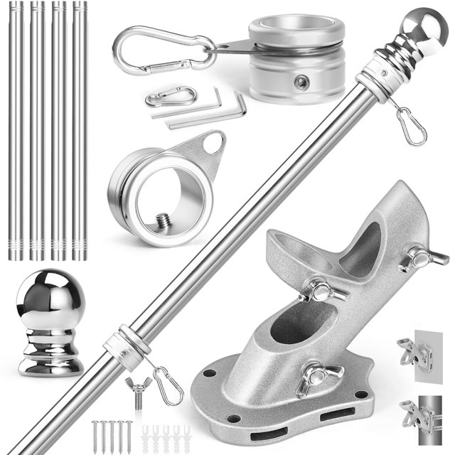 Kit de asta para bandera Anovo de 1,5 m con anillos giratorios de acero inoxidable