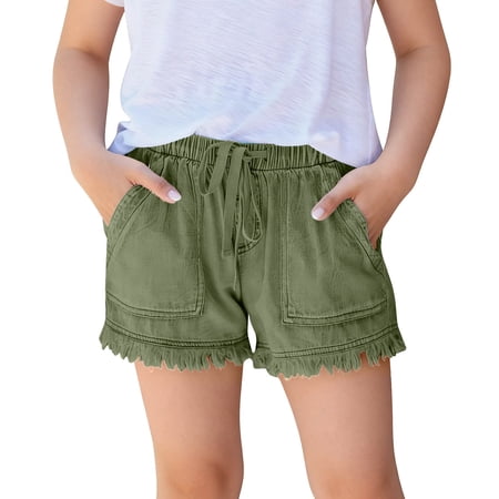Crunowin Girl s Denim Shorts Fashionable Cute Leisure Style Solid Color Casual Kids Shorts Green 9 Years