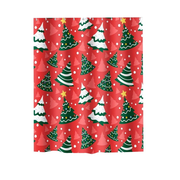 Cortina de ducha de poliéster con estampado navideño de copos de nieve de Lisbinx para baño.