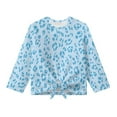 thumbnail image 5 of Xixirimido Blue Cheetah Leopard Printed Girls Long Sleeve Shirt Kids Crewneck T-Shirts Trendy 3D Graphic Tie-hem Cute Tees for Fall Winter, Size 5-6, 5 of 7