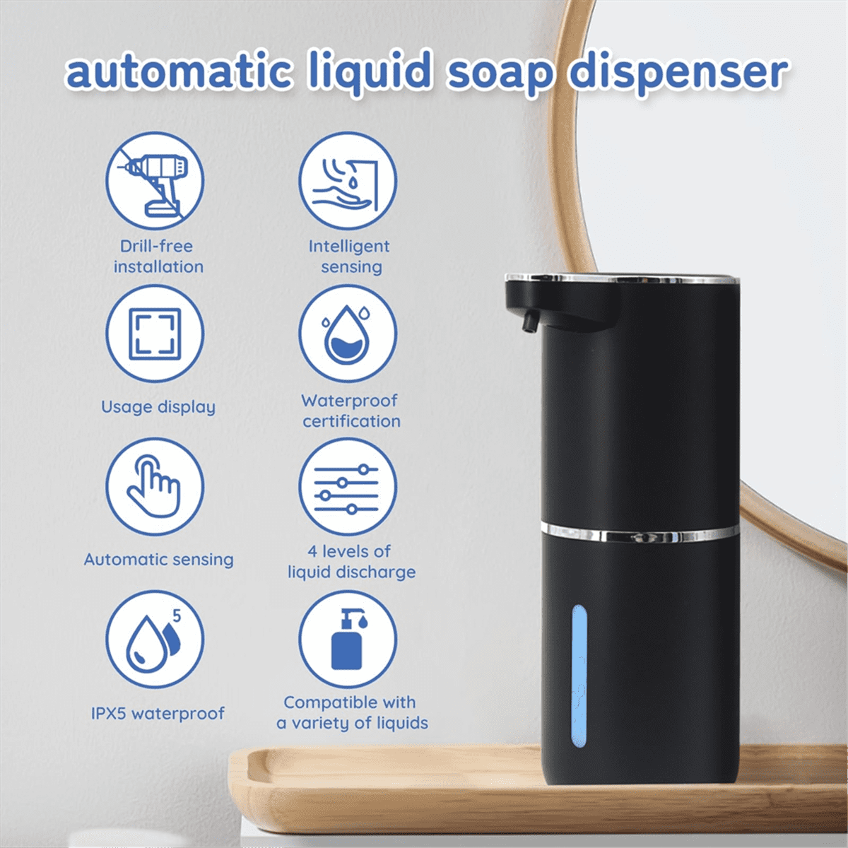 Liquid Soap Dispenser, Automatic Soap Dispenser,400ml Automatic Soap Dispenser Touchless, for Bathroom, Kitchen,Hotel,1 * Soap Dispenser 1 * USB Cable,Black