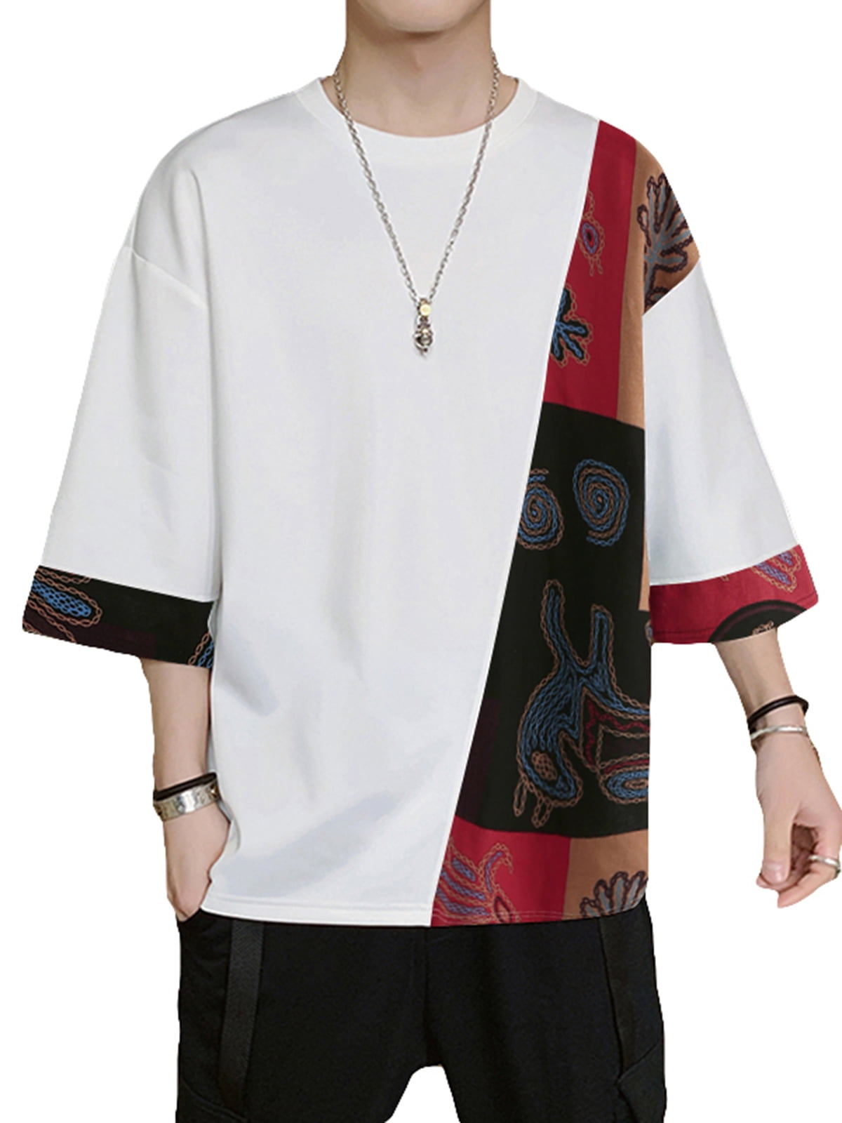 INCERUN Mens Chinese Style Ethnic Printed T Shirts Half Sleeve Casual  Cotton Stitching Tops