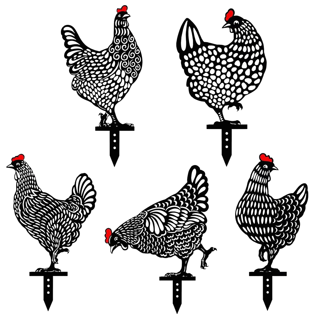 TQWQT 5 PCS 10 inch Metal Chicken Yard Art Garden Decorative Stake