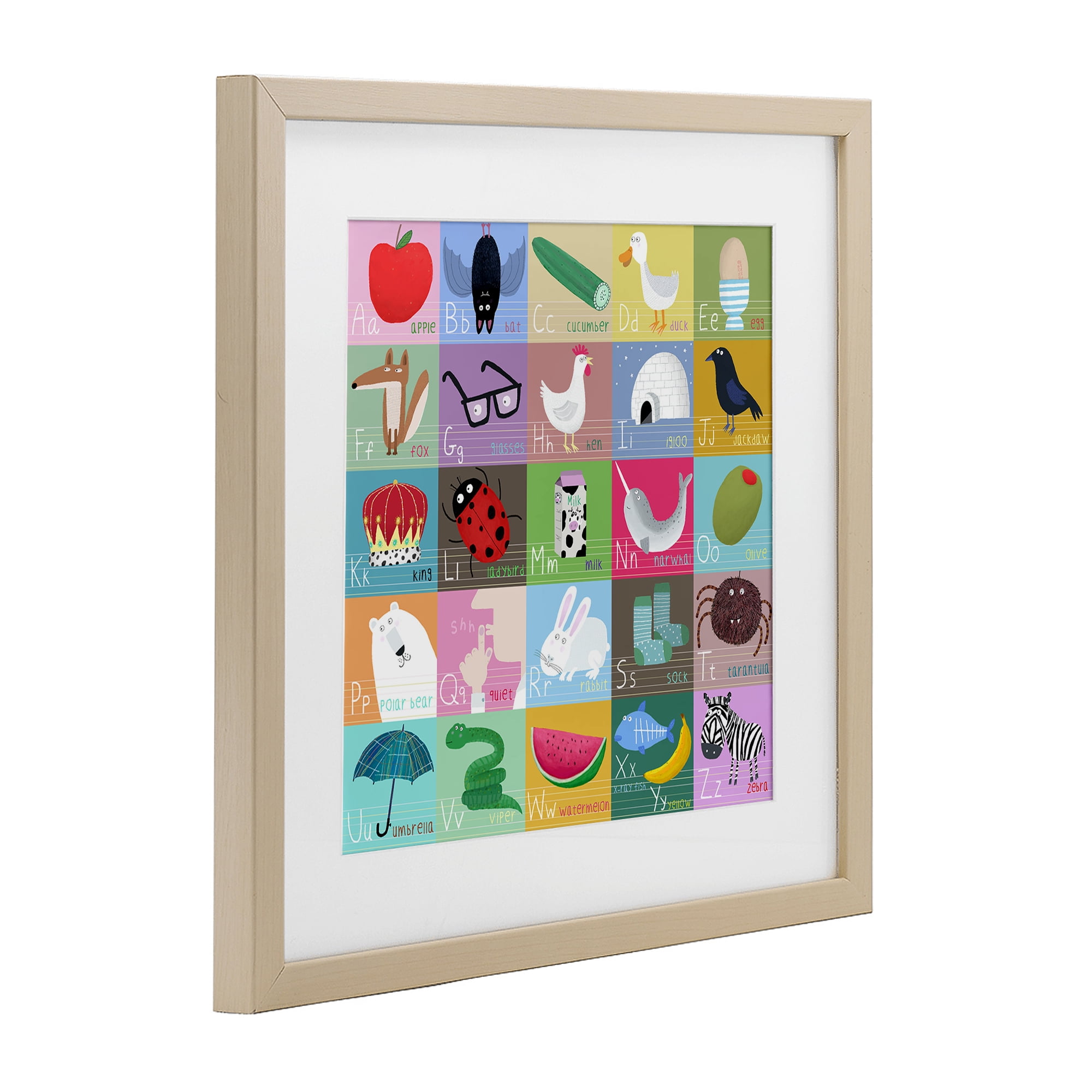 Stupell Industries Alphabet Learning First Words Birch Framed Print Under Glass, design by Carla Daly