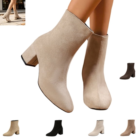 YOUYEDIAN Boots for Women Fall Winter Vintage Pointed Toe Casual Ankle Booties Block Heel Fashion Comfy Warm Shoes