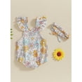 thumbnail image 5 of Musuos Newborn Girl Summer Romper Outfit, 3M 6M 12M 18N Fly Sleeve Flower Print Bodysuit with Hairband Baby Clothes, 5 of 10