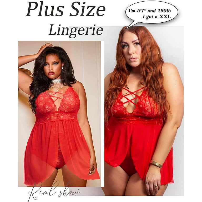 Plus Size Lingerie for Women Babydoll Snap Crotch Floral Lace V Neck  Sleepwear Chemise, Red, 5X-Large : : Clothing, Shoes & Accessories