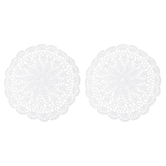 Uxcell 2 Pack Crochet Doilies, 10 Inch Handmade Crochet Table Placemats Round Lace Doilies Star Pattern Cotton Coaster for Wedding Party Decoration, White