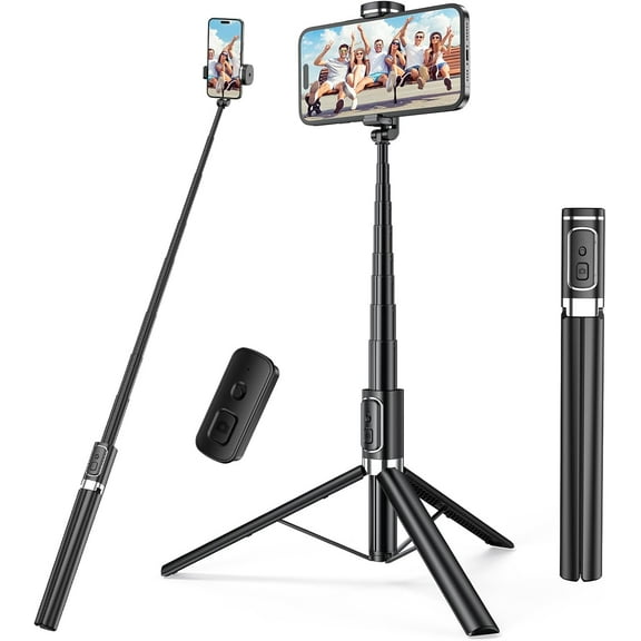 Selfie Stick,67 inch/1.7 Meter Selfie Stick Tripod,Gifts for Women Men,Portable Cell Phone Tripod Stand with Wireless Remote Shutter Compatible with iPhone 16e/16/15/14/13, Samsung Series(Black)