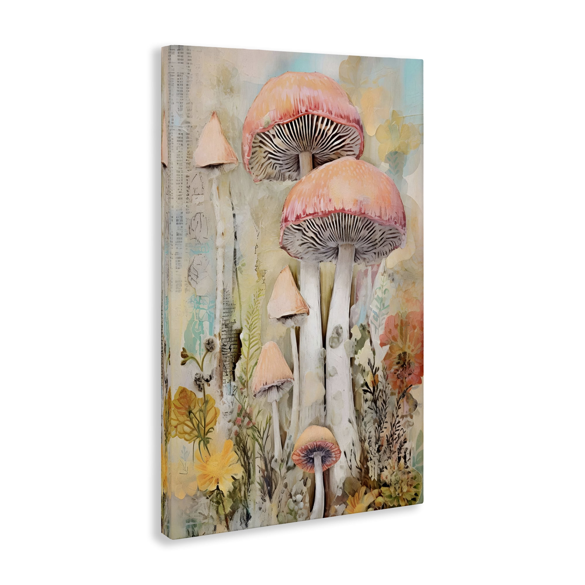 Stupell Industries Soft Collaged Mushrooms Plants & Flowers Painting Wrapped Canvas Art Print Wall Art, 20 x 30