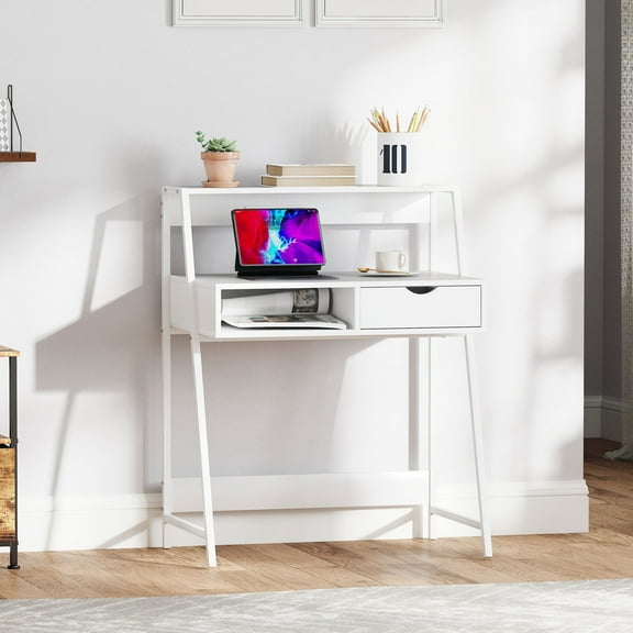 31.5"L Home Office Desk, Study Desk with Drawers and Storage Shelves