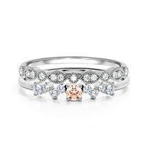 ZigZag Style 1.10 Carat Round Cut Morganite And Diamond Moissanite Unique Style Engagement Ring, Slim Ring, Wedding Ring in 10k Solid White Gold, Gift For Her, Promise Ring, Bridal Set, Matching Band