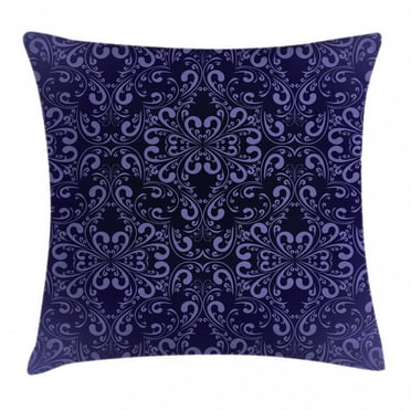 Navy Blue Decor Throw Pillow Cushion Cover, Floral Timeless Renaissance Themed Romantic Royal Victorian Pattern, Decorative Square Accent Pillow Case, 16 X 16 Inches, Violet and Navy, by Ambesonne