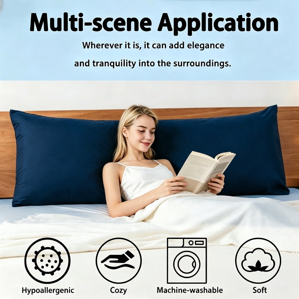 BedTreat Full Body Pillow Insert with Pillowcase for Adults,Long&Fluffy Pillow for Side Sleeper,Soft&Breathable (20X54,Blue)