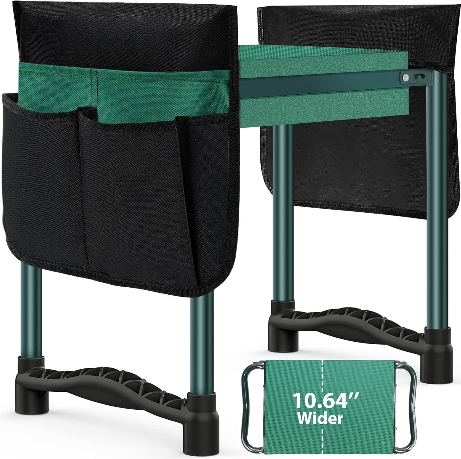 Garden Kneeler and Seat 10.64” Wider Larger Soft Kneeling Pad Garden Bench with 2 Large Tool Pouches Heavy Duty Garden Stool Foldable Tools Gardening Gifts for Women Men Gardeners
