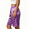 thumbnail image 4 of Puyaiuu Womens Ice Silk Satin Bermuda Shorts Elastic High Waist Loose Fit Plus Size Casual Loungewear Pants Lightweight Comfort Sleep Shorts For Summer Daily Wear, 4 of 5