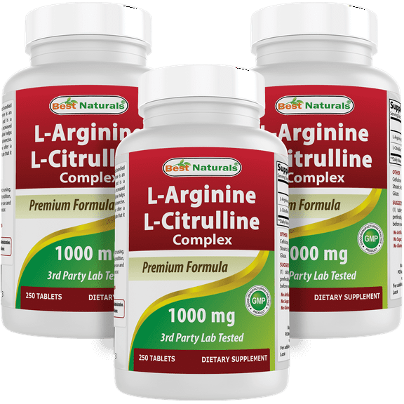 3 Pack Best Naturals L-Arginine L-Citrulline Complex 1000 mg 250 Tablets