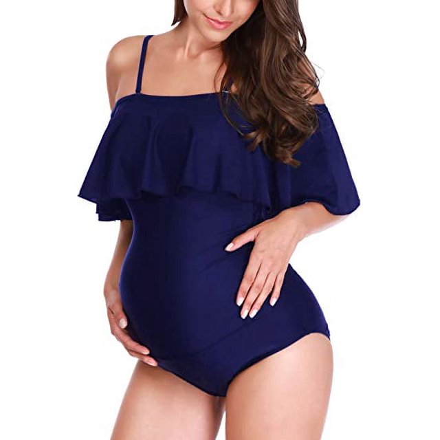 Traje de baño de maternidad Bikinis para mujer Tankini Trajes de baño de verano Embarazo Ropa de playa Azul (L Sailing Electrónica