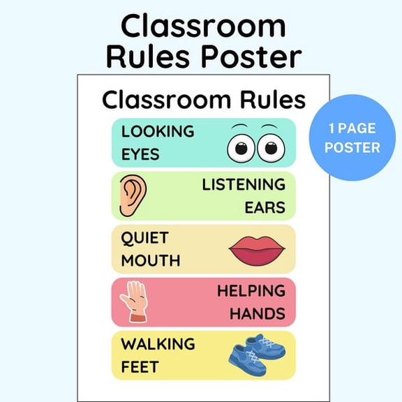 Classroom Rules Poster: Visuals Preschool & Kindergarten (, Unframed Paper Poster 8x10in