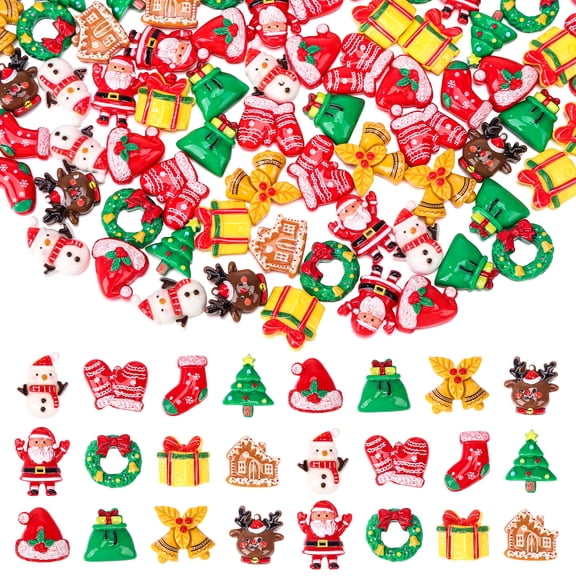 sixwipe 120 PCS Christmas Resin Charms for Crafts, Christmas Slime Flatback Charms,Miniature Ornaments for Christmas Embellishments, Craft Supplies Mini Christmas Decorations