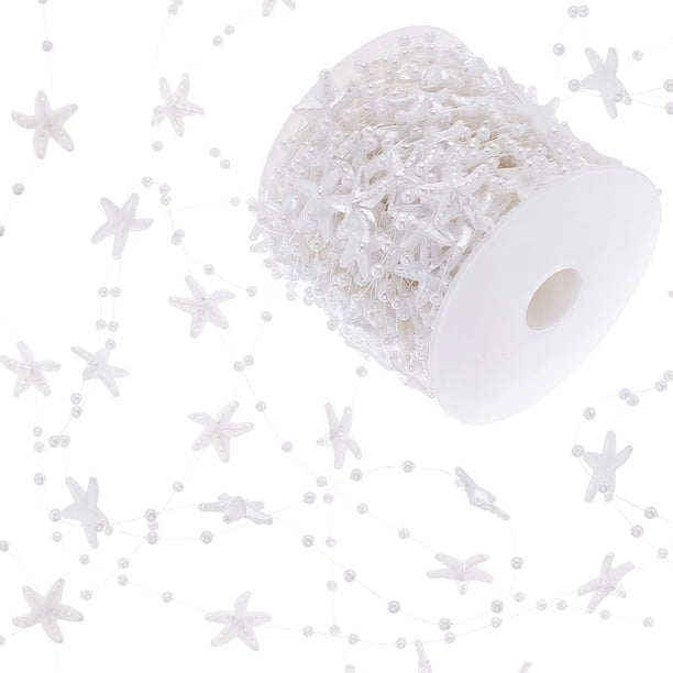 Guirnalda de estrellas de mar acrílicas de 33 yardas, cuentas blancas, cintas, perlas, hilo, cadena, guirnalda de playa, decoración
