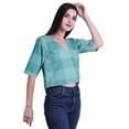 thumbnail image 4 of Moomaya Printed Cotton Top For Womens V-neck Crop Top Elbow Sleeve Summer Blouse T-shirt, 4 of 7