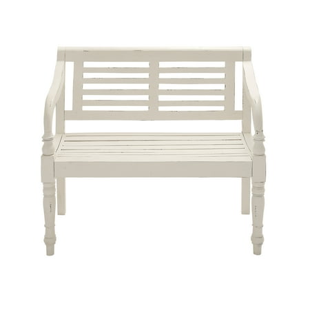 Farmhouse 36 X 40 Inch White Mahogany Wood Slatted Love Seat Bench