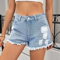 thumbnail image 4 of Edvintorg Jean Shorts Womens Casual Mid Waisted Denim Shorts Frayed Ripped Jeans Shorts, 4 of 7