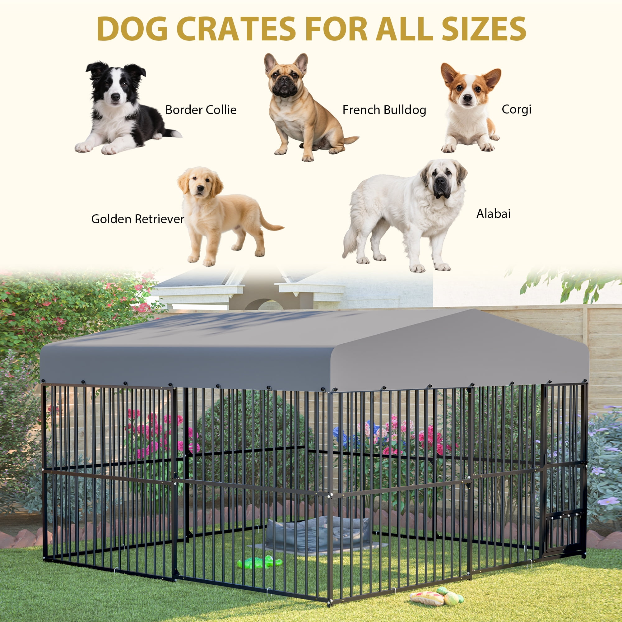 LZBEITEM 10 x 10 ft ( 118" x 118" x 71" ) Outdoor Dog Kennel Outside Large Heavy Duty Shade Dog Pen Playpen Pet Dog Enclosure Crate Dog Run House with UV & Waterproof Cover