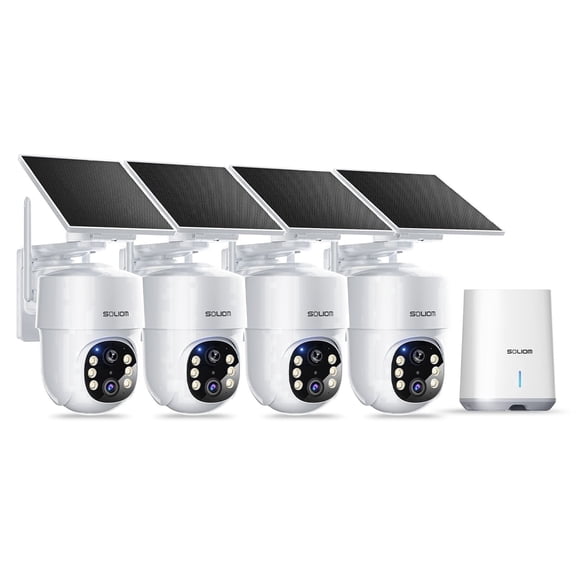 Soliom 5MP Wireless Outdoor Solar Camera (4-Pack) – No Subscription, Auto Tracking, Pan & Tilt, 3K Color Night Vision, Works with 2.4G/5G Routers