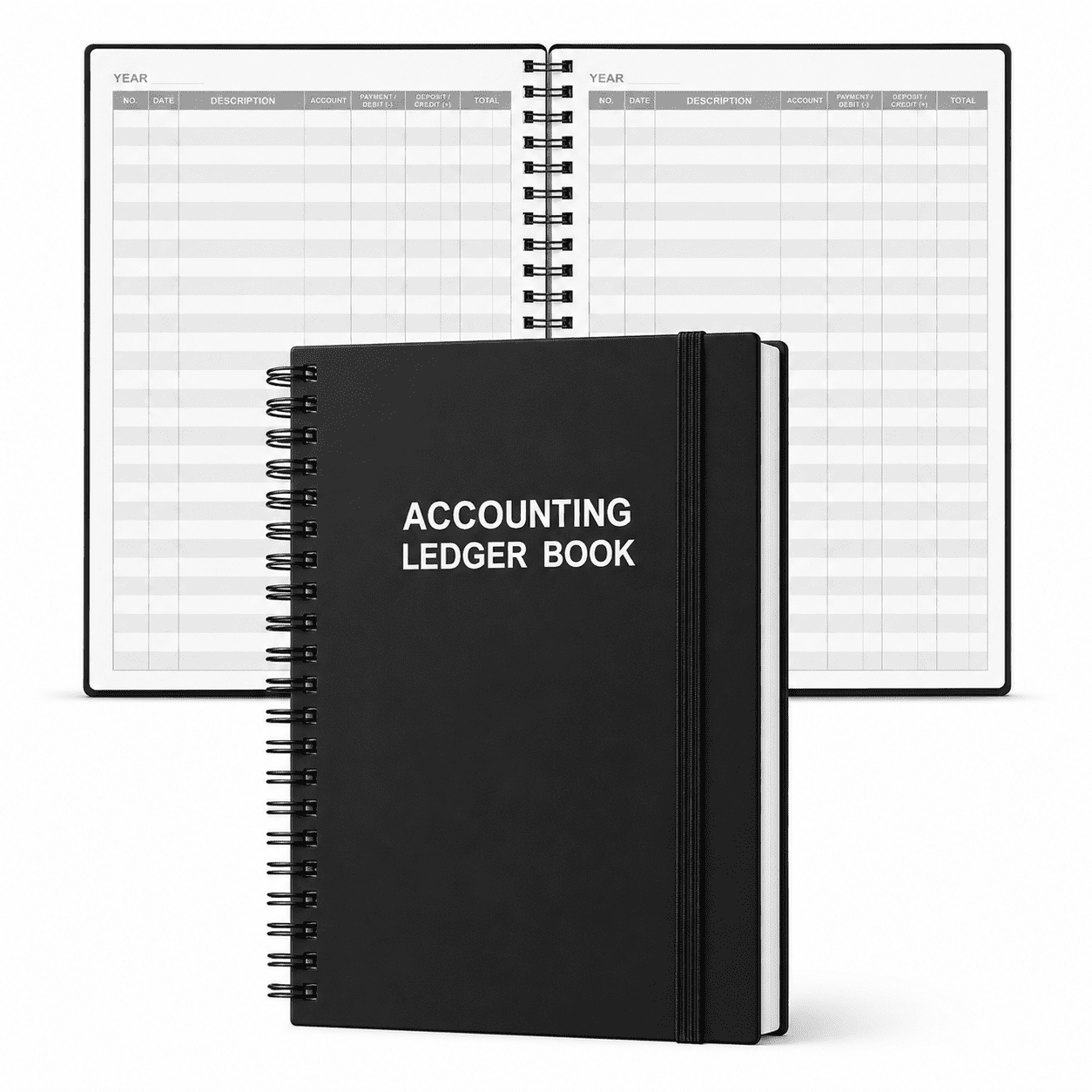 A5 Accounting Ledger Book, 128 Pages Income and Expense Tracker with 3480 Entry Lines, 5.8 x 8.4 in, Black