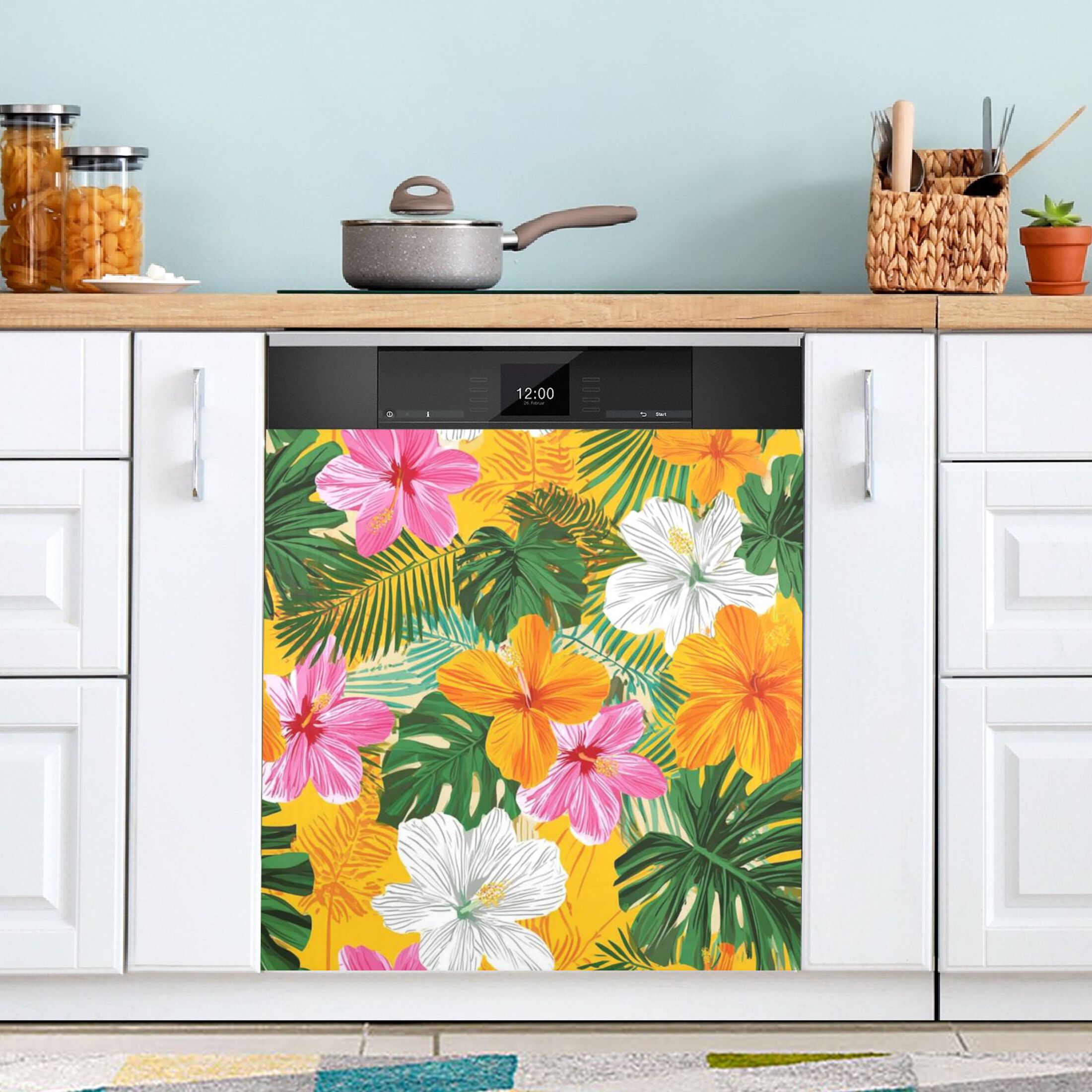 IAUYY Magnetic decorative sticker - 23x26 Inch PVC Refrigerator Decorative Cover, Removable DIY Art for Kitchen Appliances Hibiscus