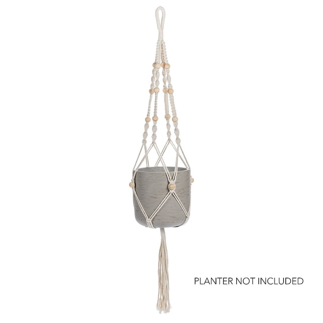 Macrame Jardinière Suspendue Blanc Cassé avec Perles