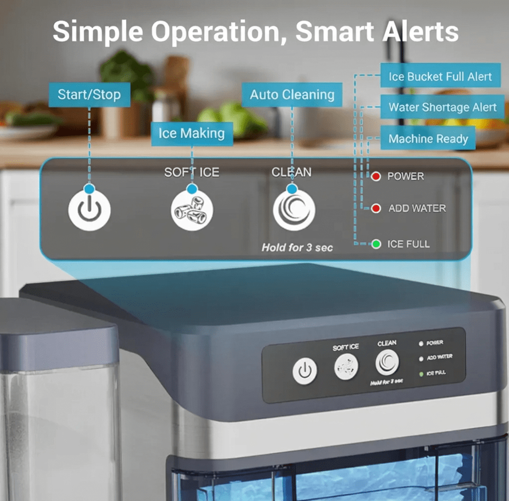 Advwin Nugget Ice Maker Countertop ,41lbs per Day Portable Chewable Ice Machine Ready in 6 Minutes with Self Cleaning