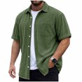 thumbnail image 2 of WIZUTIZ Men's Retro Solid-Color Corduroy Lapel Short-Sleeved Shirt Button Down Overshirt Loose Stylish Solid Color Shirt, 2 of 5