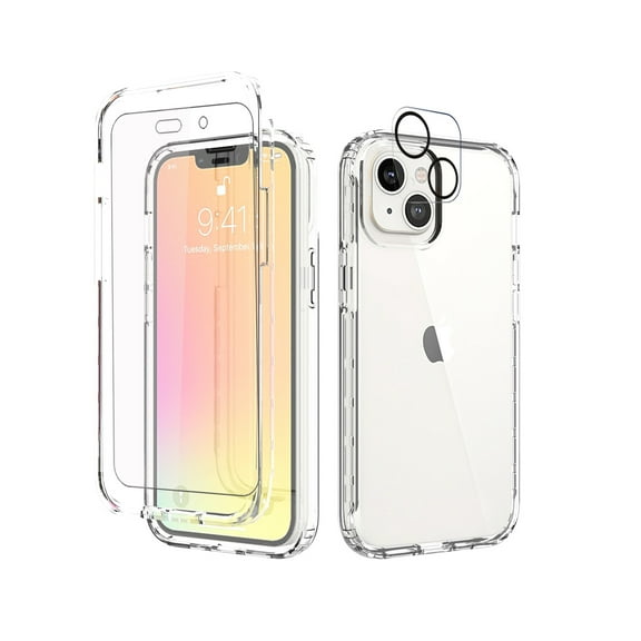 NIFFPD Crystal Clear iPhone 14 Case with Screen Protector   Camera Lens Protector, Yellowing-Resistant Shockproof Protective Phone Case for iPhone 14 6.1"