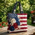thumbnail image 2 of 4th of July Quilted Tote Bag Women Vintage Book Floral Handbag Unique Large Shoulder Bag Cotton Boho Shopping Bag, 2 of 9