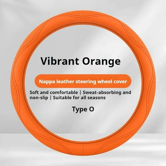 Morandi Nappa Leather Steering Wheel Cover Four Seasons Universal Vitality Orange [Round]