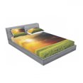 thumbnail image 3 of Rustic Bedding Set with Sheet & Covers, Dramatic Sunset Agricultural Field Sunbeams Bursting Through Dark Clouds Scene, Printed Bedroom Decor 2 Shams, 4 Sizes, Green Yellow, by Ambesonne, 3 of 3