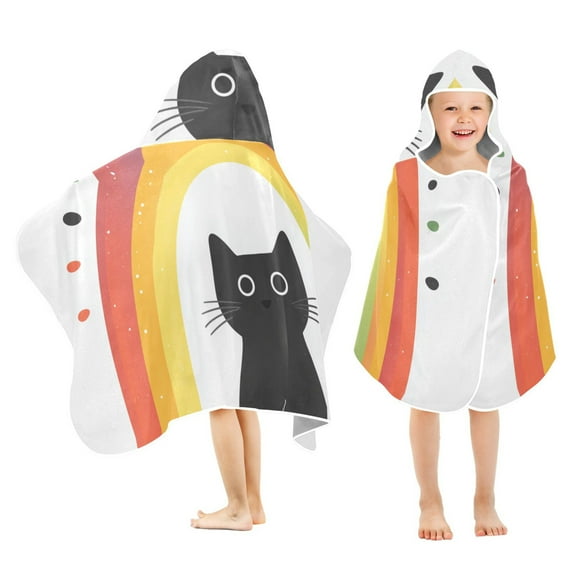 Yayeee Kids Hooded Towels Toddler Soft Absorbent Beach Bathing Wrap 50" x 23.5", Black Cat Rainbow