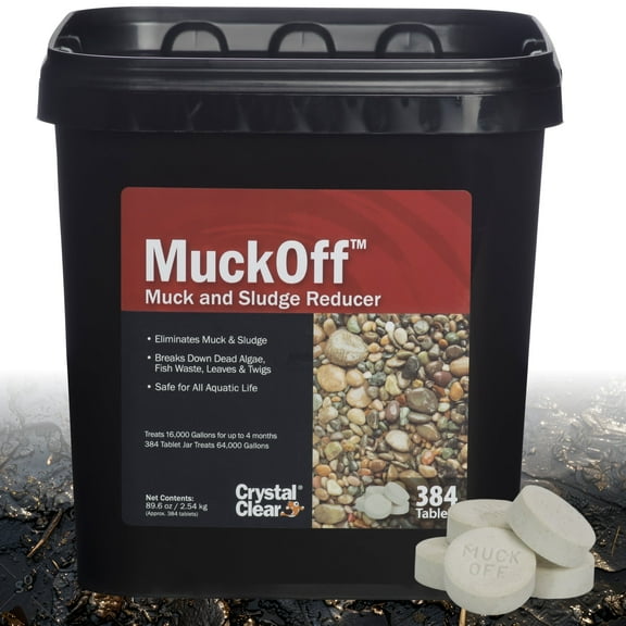 CrystalClear MuckOff, Natural Pond Muck Treatment, Water Garden, Fountain & Bird Bath Sludge Remover, Living Beneficial Bacteria Clarifier with Enzyme, Fish, Aquatic Animal, & Pet Safe, 384 Tablets