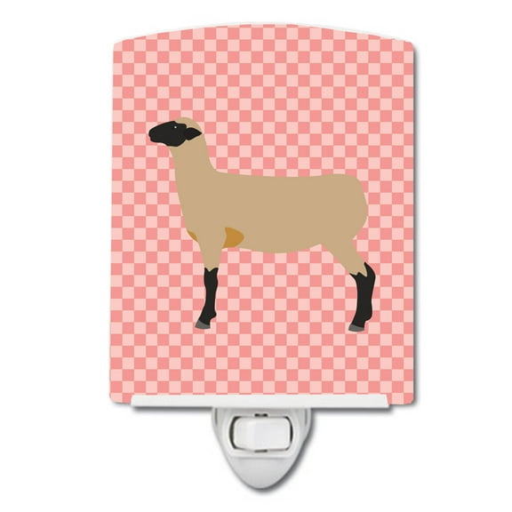 Caroline's Treasures BB7976CNL Hampshire Down Sheep Pink Check Ceramic Night Light, 6x4x3", multicolor