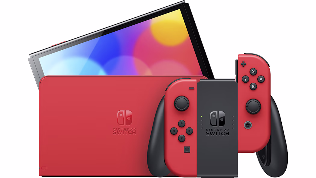 Nintendo Switch OLED Model Mario Red Edition Bundle with Mario Kart 8 Deluxe Game & Mightyskins Voucher – JP Edition with US Plug