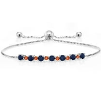 Gem Stone King 925 Sterling Silver Round Blue Sapphire and Orange Sapphire Tennis Bracelet for Women | 1.03 Cttw | Gemstone Birthstone | Adjustable up to 9 inch